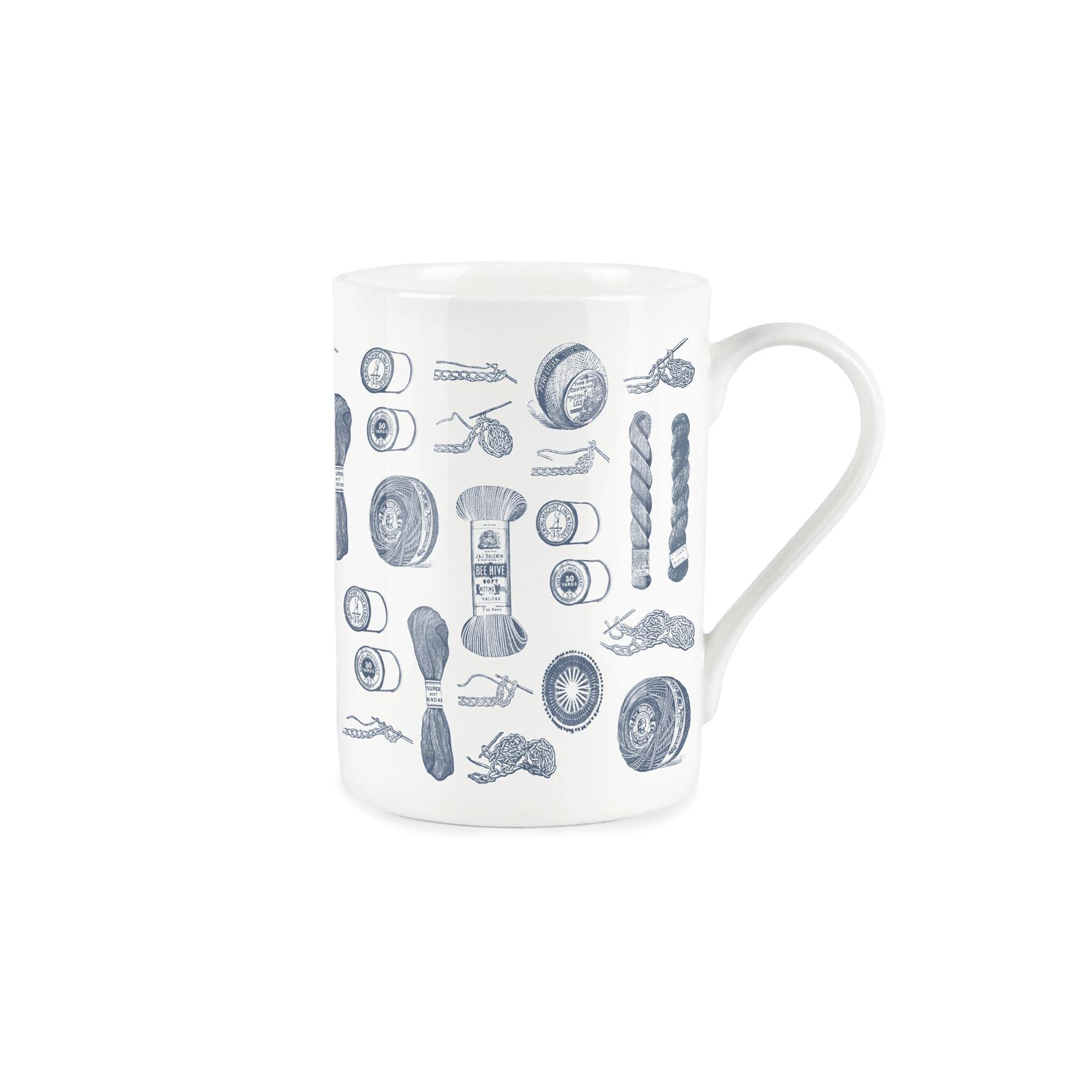 Purely Home Vintage Hobbies Range - Knitting Themed Mug - Bone China Style White Mug Coffee/Tea Gift