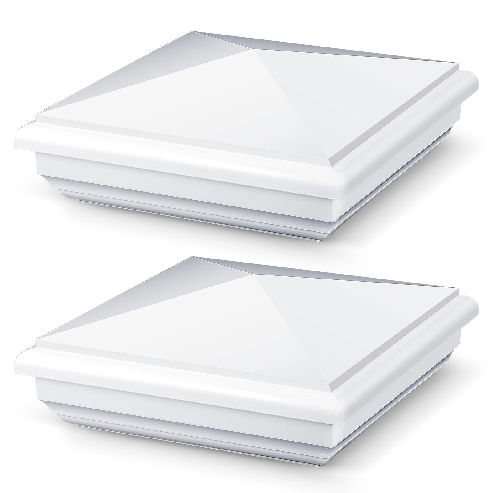 Photo 1 of 2 Pcs Vinyl Fence Post Caps White PVC England Style Post Cap Top Pyramid Square Waterproof UV Resistant Decorative Vinyl Fence Post Caps (5 x 5 Inch)