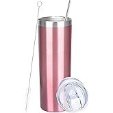 FristChoice 20 oz Skinny Tumblers with Lid and Straw,Stainless Steel Vacuum Insulated Tumbler Cup Double Wall Travel Coffee Mug, Thermal Water Tumbler for Hot and Cold Drinks(Rose Gold,1)