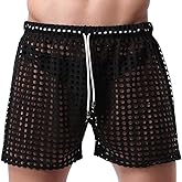 YUFEIDA Mens Hollow Openwork Drawstring Lounge Underwear Boxer Shorts Loose Bikini Trunks Multi Color