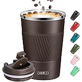 Travel Coffee Mug Spill Proof Leakproof 12 oz Insulated Coffee Mug with Screw Lid, Stainless Steel Vacuum Tumbler Reusable Thermal Coffee Cup to go for Hot and Cold Drinks -380ml, Brown