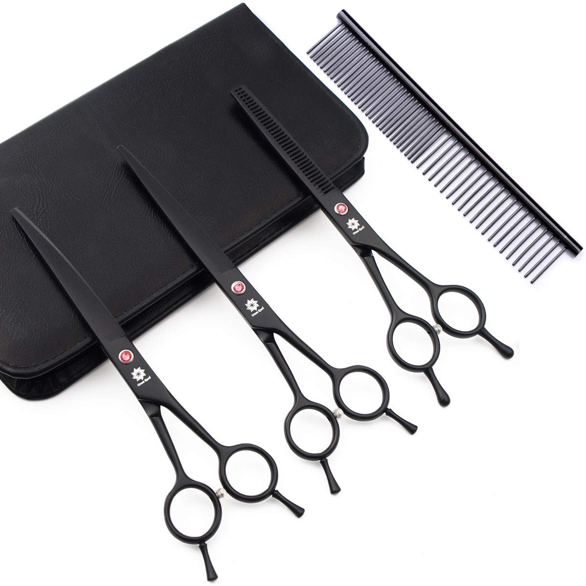 Dream Reach Professional 7.0'' Dog & Cat Grooming Scissors Kit - Curved & Straight Scissors, Thinning Shears with Grooming Comb - 3pcs Set