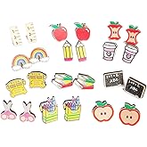 Teacher Student Stud Earrings Set Colorful Crayon Pencil Ruler Book Teacher's Gift Back to First Day of College Wooden Jewelry for Women