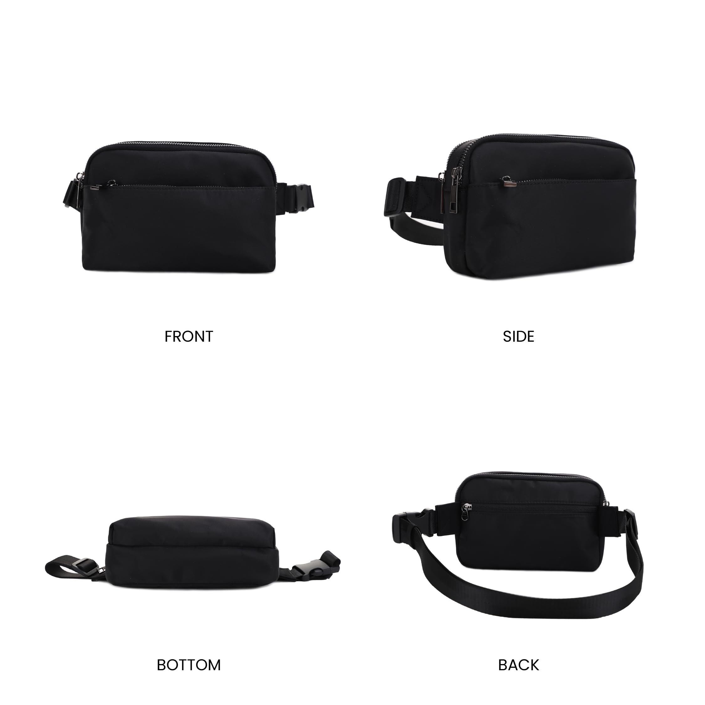 JESSIE & JAMES Crossbody Nylon Concealed Carry Waist Pack with Adjustable Buckle Strap Fashion Multi Pocket Belt Bag| Black