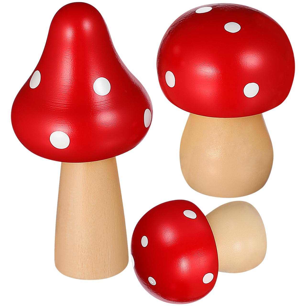 Healifty 3pcs Mini Miniature Mushroom Figurines Wooden Mini Toadstools Fairy Garden Ornaments Outdoor Accessories Micro Landscape Dollhouse Plants Potted Bonsai Craft Decoration Red