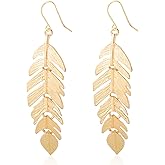 Chic Floating Feathers Dangle Earrings Long Hanging Metal Link Leaf Drops for Women Bohemian Lightweight Layered Dangling Leaves