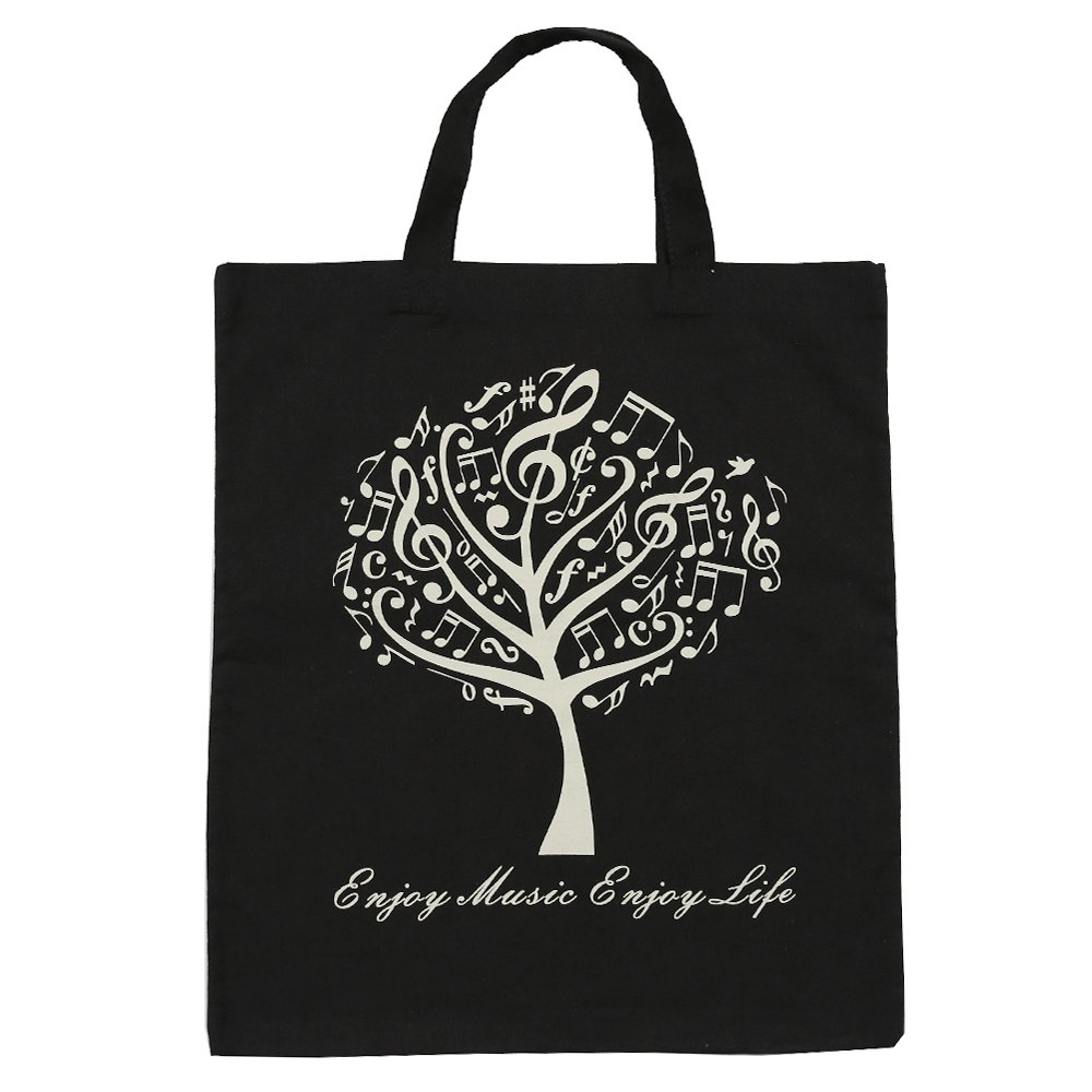 KingPoint Cotton Handbag Women Shopping Bags in Muisc Clef Theme Patterns High Notes and Musical Instruments Designs (Music Tree Black)
