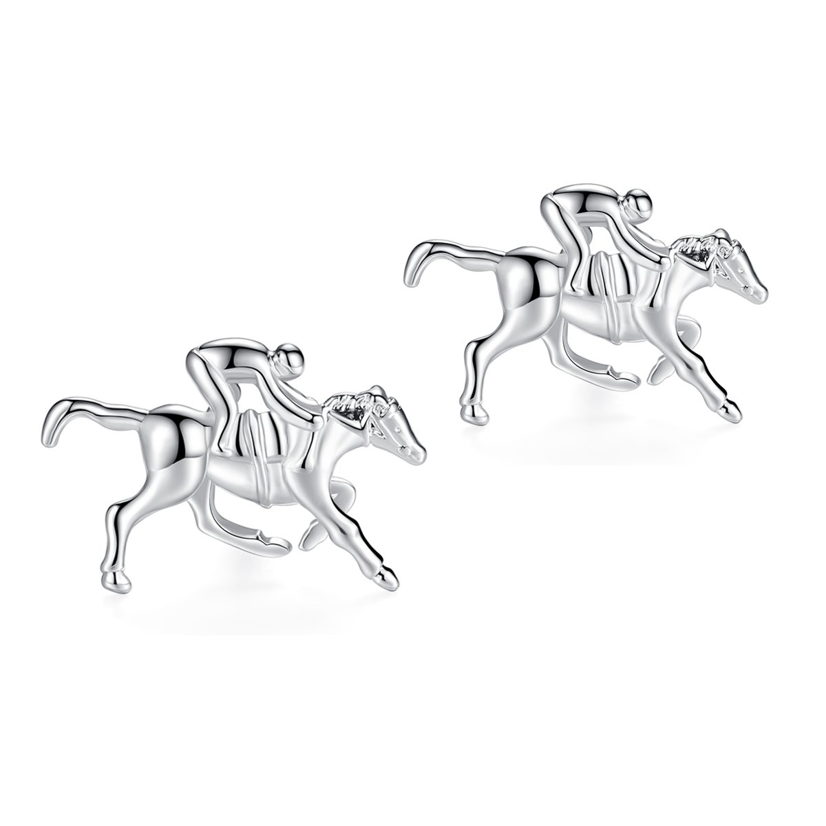 HONEY BEAR Horse & Jockey Horse Racing Cufflinks for Men,Stainless Steel for Business Wedding Gift Silver