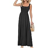 AUSELILY Women's Square Neck Maxi Dress Sleeveless Floral Loose Long Dresses with Pockets
