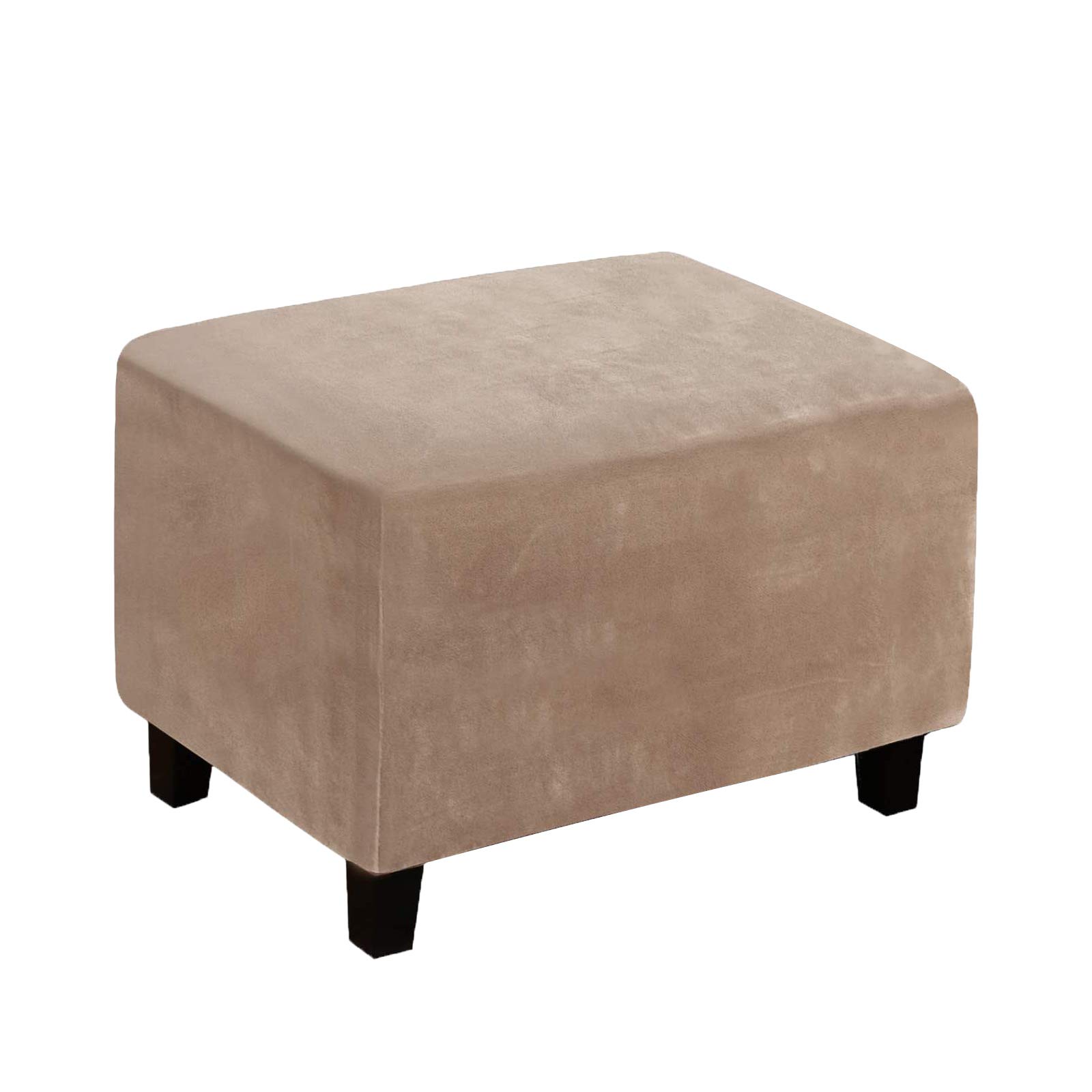 ele ELEOPTION Stretch Ottoman Cover, Foot Stool Cover, Spandex Ottoman Stretch Slipcover, Removable Washable Ottomans Stool Protector Cover (Large, Taupe)