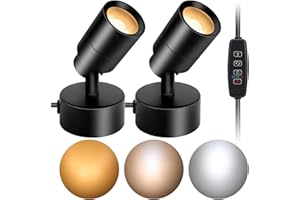 Caupel 2 Pack LED Spotlight Indoor, 5W Adjustable Plant Uplighting Indoor, Flush Mount LED Spot Light with Memory/Timer Function, 3000K/4000K/6000KDimmable Accent Lighting for Artwork, 5.41 FT Black