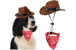 ENCELL Dog Cowboy Costume Mini Brown Cowboy Hat Pet Bandana Halloween Costume for Cat Size S