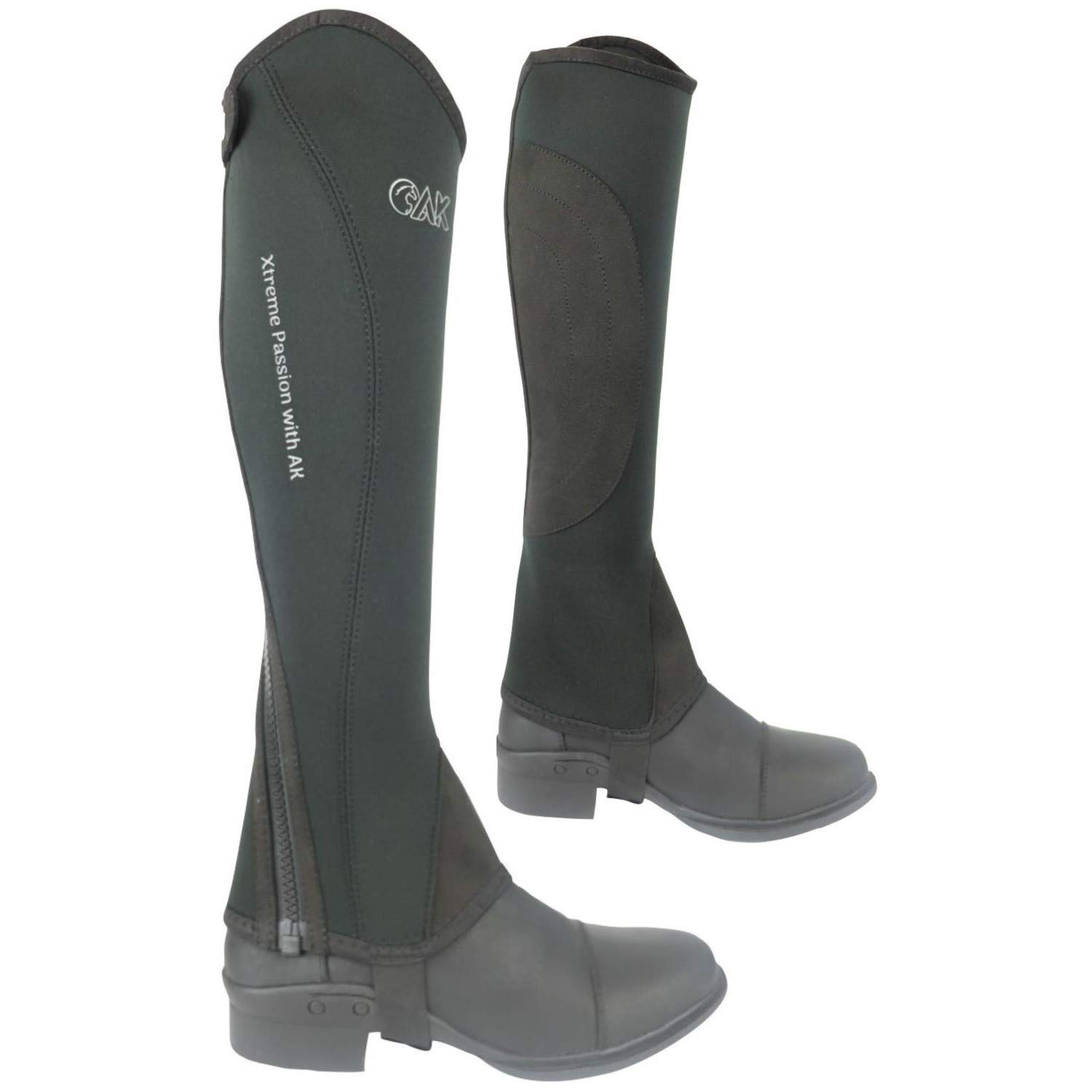 AK Neoprene Curved Zip Horse Riding Half Chaps AKRS-1828 (L, Black/Grey)