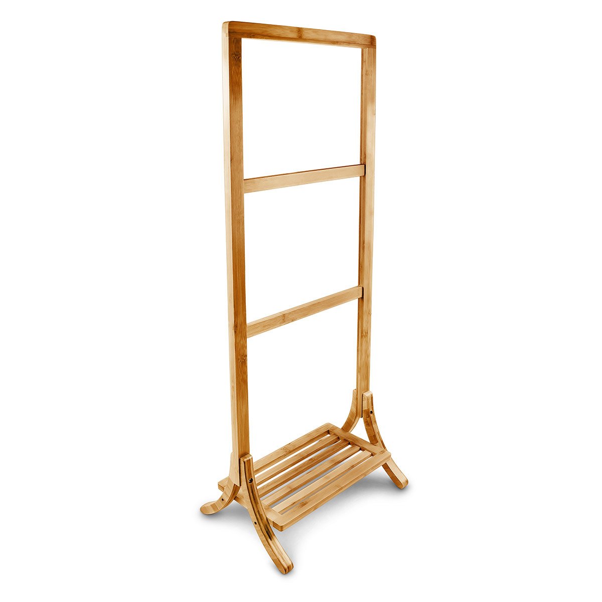 Relaxdays Standing Bamboo Towel Holder, 40 x 105 x 27 cm, 3 Rails and 1 Shelf, Clothes Stand, Natural Brown