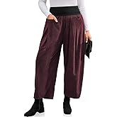 TARSE Womens Corduroy Harem Pants Casual Elastic Waist Wide Leg Pants Boho Loose Fit Baggy Trousers with Pockets