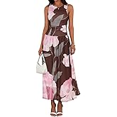 Wenrine Womens Summer Floral Maxi Dress Casual Sleeveless A Line Swing Flowy Beach Vacation Tank Dresses