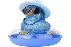 MuMyer Sequin Duck Car Ornament, Car Rubber Duck for Dashboard Decorations Accessories with Mini Sun Hat Swim Ring Necklace Sunglasses(B1)