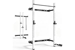 Mikolo 2" x 2" Folding Wall Mounted Squat Rack, 1000 Pounds Capacity Power Rack with Pull Up Bar, J Hooks and Other Attachments, Space-Saving Home Gym