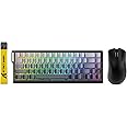 ATTACK SHARK X68 HE Wired Rapid Trigger Mechanical Gaming Keyboard and R1 Mouse with Adjustable Actuation,Coiled Cable,USB C/2.4Ghz Wireless/BT Ultralight 18K DPI Mice for Esport PC Gamer(Moonlight)