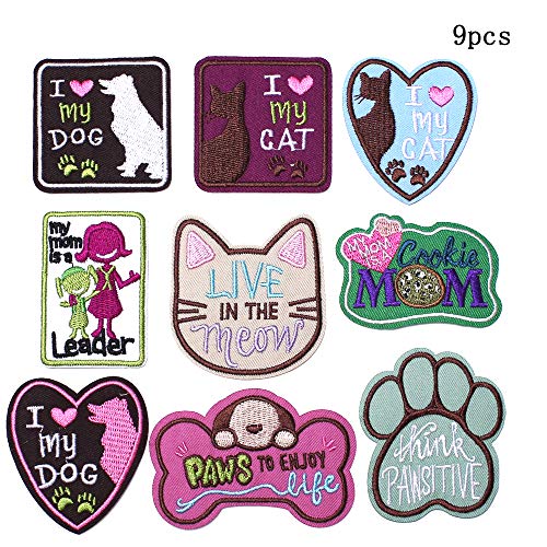 SHELCUP Cool Embroidered Iron on Patches, for Jackets, Packs, Jeans, Assorted Styles, 9pcs Pets
