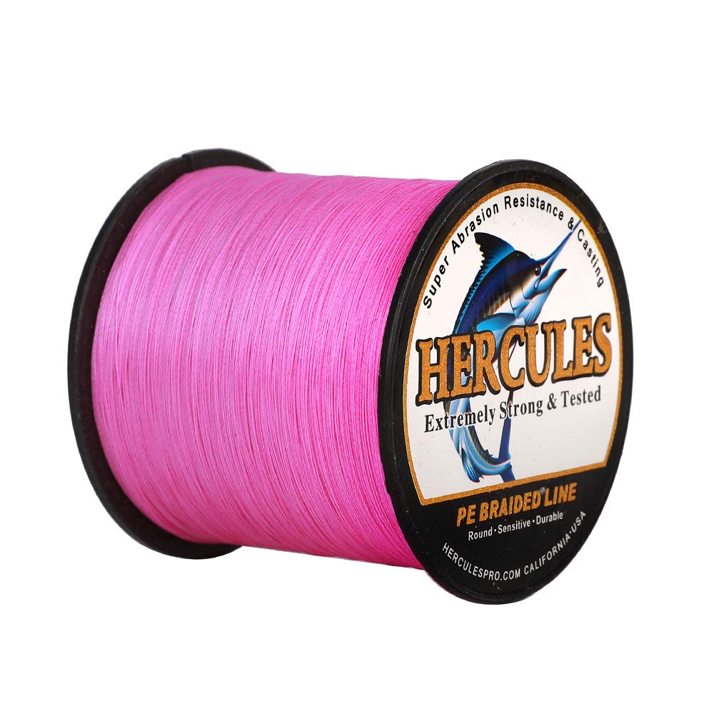 Hercules Super Strong 300M 328 Yards Braided Fishing Line 100 LB Test for Saltwater Freshwater PE Braid Fish Lines 4 Strands - Pink, 100LB (45.4KG), 0.55MM — image 1