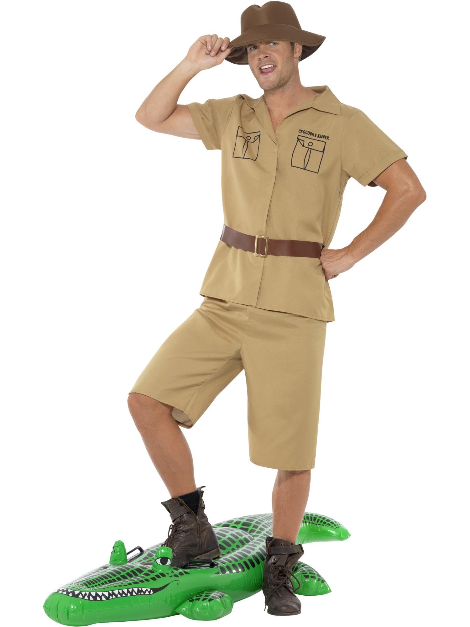 Smiffys Safari Man Costume, Brown with Shirt, Shorts, Belt and Hat, Icons & Idols Fancy Dress, Adult Dress Up Costumes