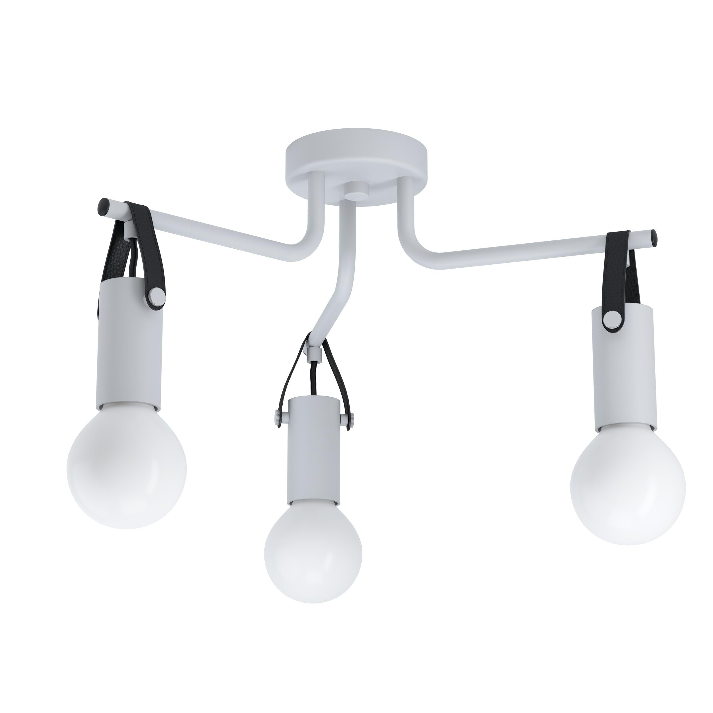 EGLO Apricale Ceiling Light 3 Bulbs Industrial Modern Minimalism Living Room Lamp Steel and Leather Kitchen Lamp Hallway Lamp Ceiling in Light Grey Black E27 Socket