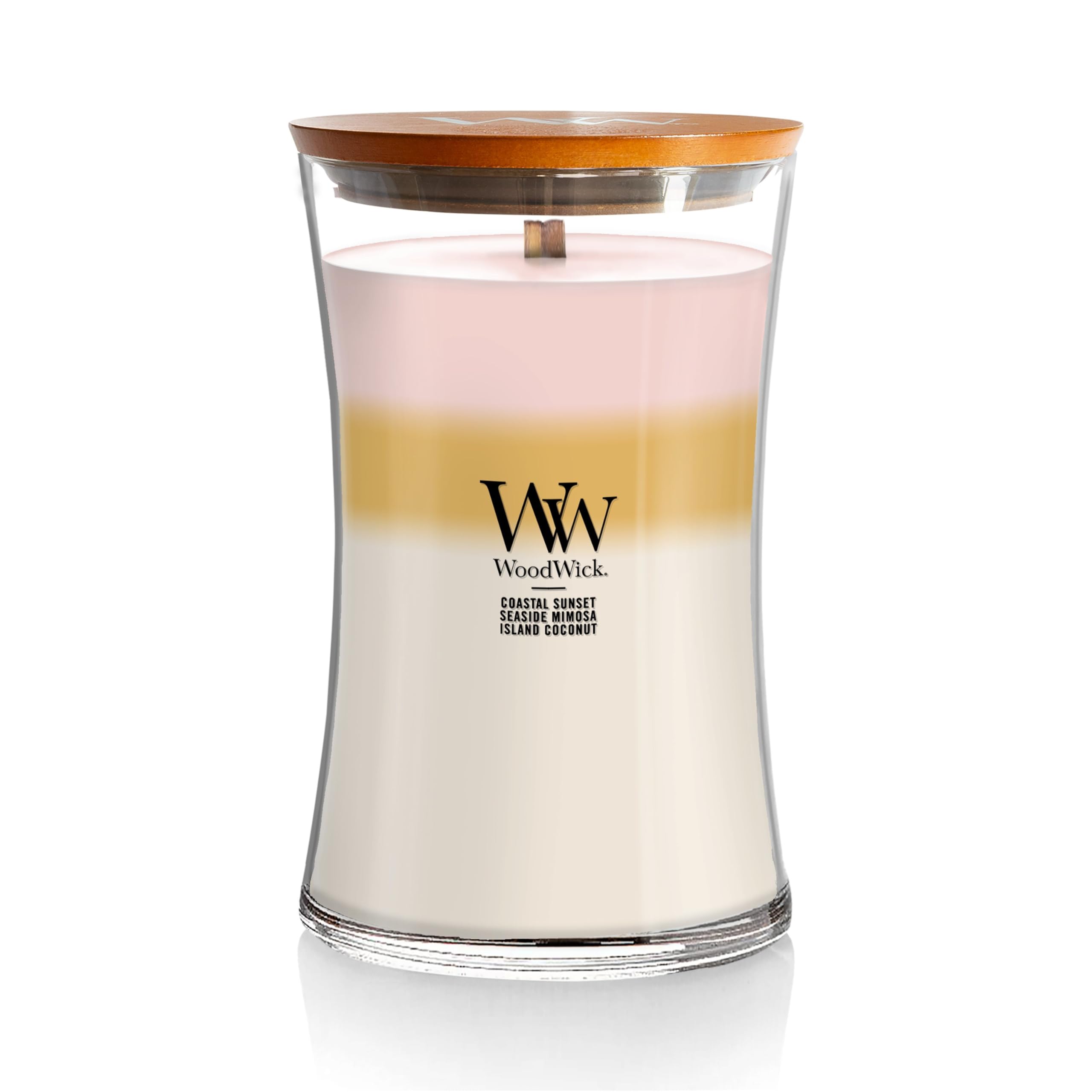 WoodWick Island Getaway Trilogy Gifts for Women and Men, 21.5 oz Large Hourglass Trilogy Candle with Crackling Wick Image