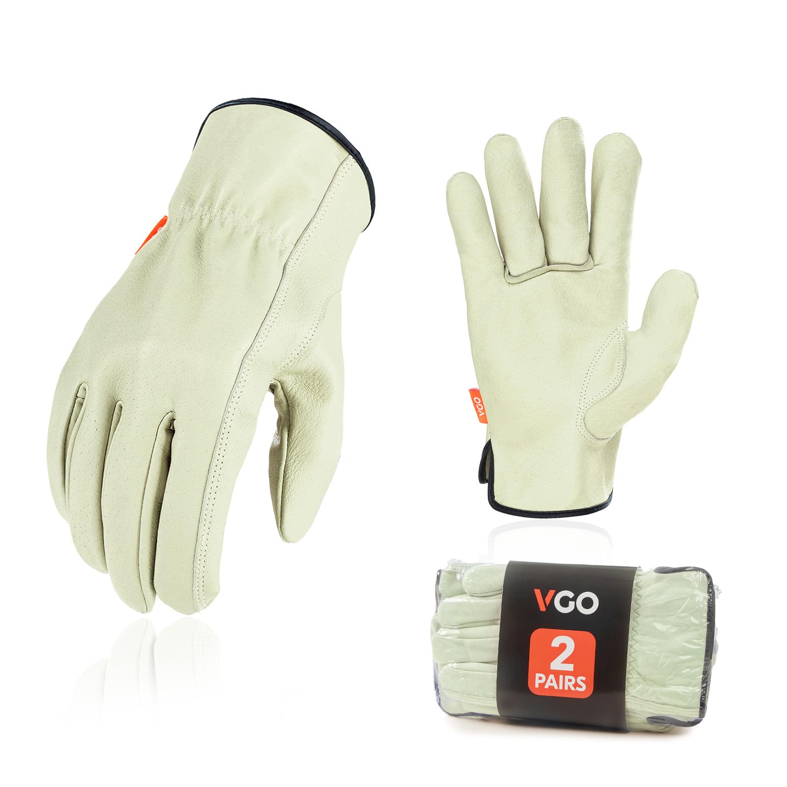 Vgo... 2Pairs Ulined Safety Pigskin Leather Work Gloves Men,Rigger Gloves,Builder Gloves(Cyan,PA9501, S)