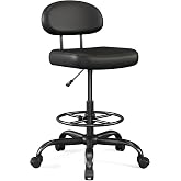 Yunhpostur Armless Drafting Chair, Tall Office Chair for Standing Desk | PU Leather Counter Height Stools with Backrest, Footrest Ring, Adjustable Height, 360&deg; Swivel Wheels for Home Bar Office Lab