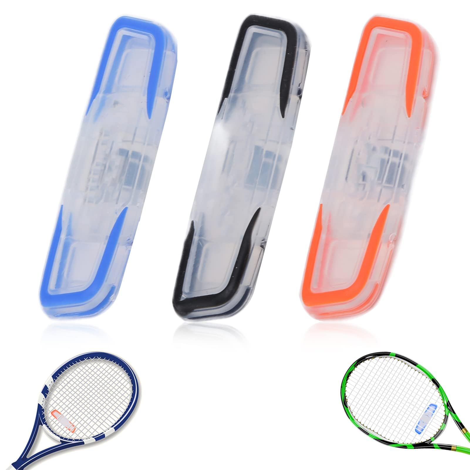 Agatige 3Pcs Tennis Vibration Damper, 65x17x8mm Long Stripes Soft Silicone Tennis Racket Dampeners Badminton Rackets Shock Absorption Tennis Racket Dampener Vibration Absorber for TennisPlayers