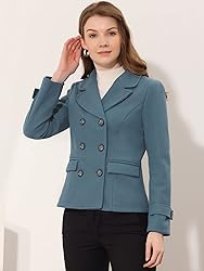 Allegra K Women's Notched Lapel Double Breasted Pea