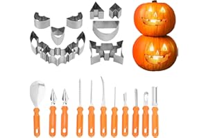 23Pcs Halloween Pumpkin Carving Kit Stainless Steel Carving Mold Tools Set with Orange Storage Bag Reusable Carving Stencils 