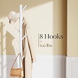 Pipishell Sturdy Wooden Coat Stand with 8 Hooks, 3 Heights White view 2