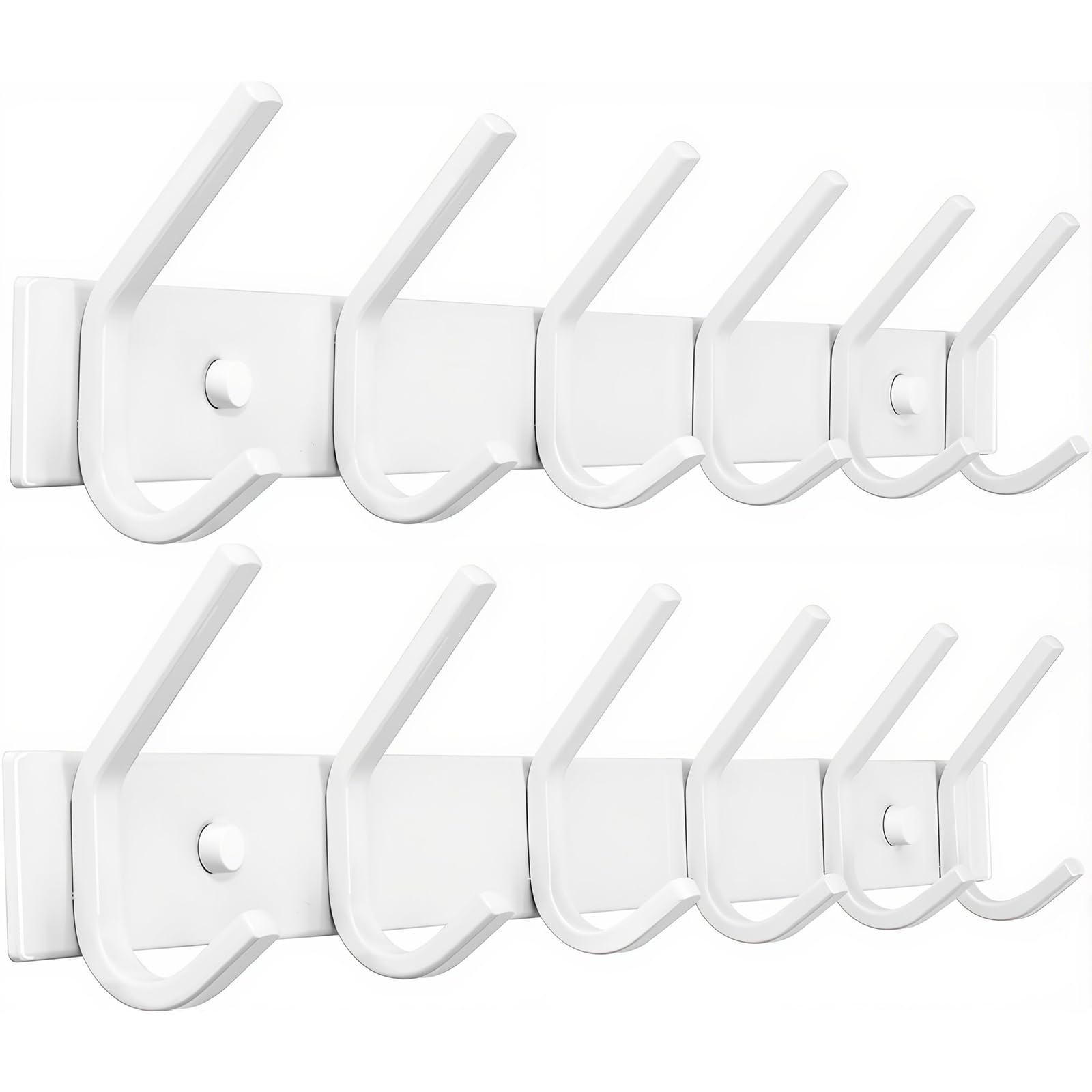 JOLY FANG Wall Coat Rack, Stainless Steel Coat Hooks Wall Hook for Bedroom, Bathroom, Kitchen (White, 6-Hook 2pcs)