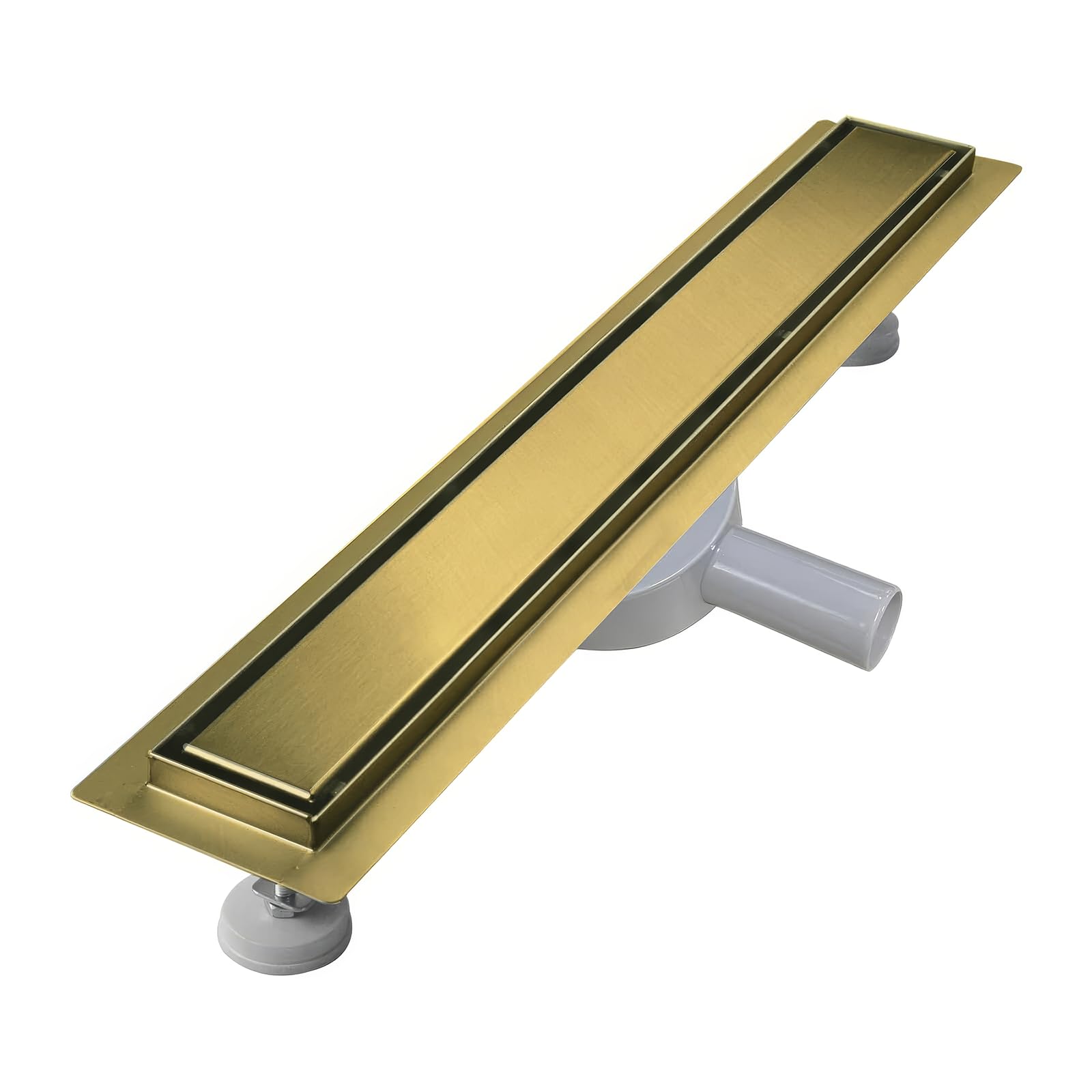 Sunrik Shower Drain 40cm Gold Tileable Extra Flat Stainless Steel Floor Drain Complete Set with 360° Siphon Hair Strainer