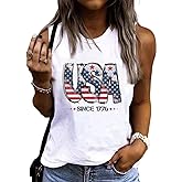 Ovazly Women 4th of July V-Neck Tank Tops American Flag Print Vest USA Flag Sleeveless Tee Patriotic Summer Shirts