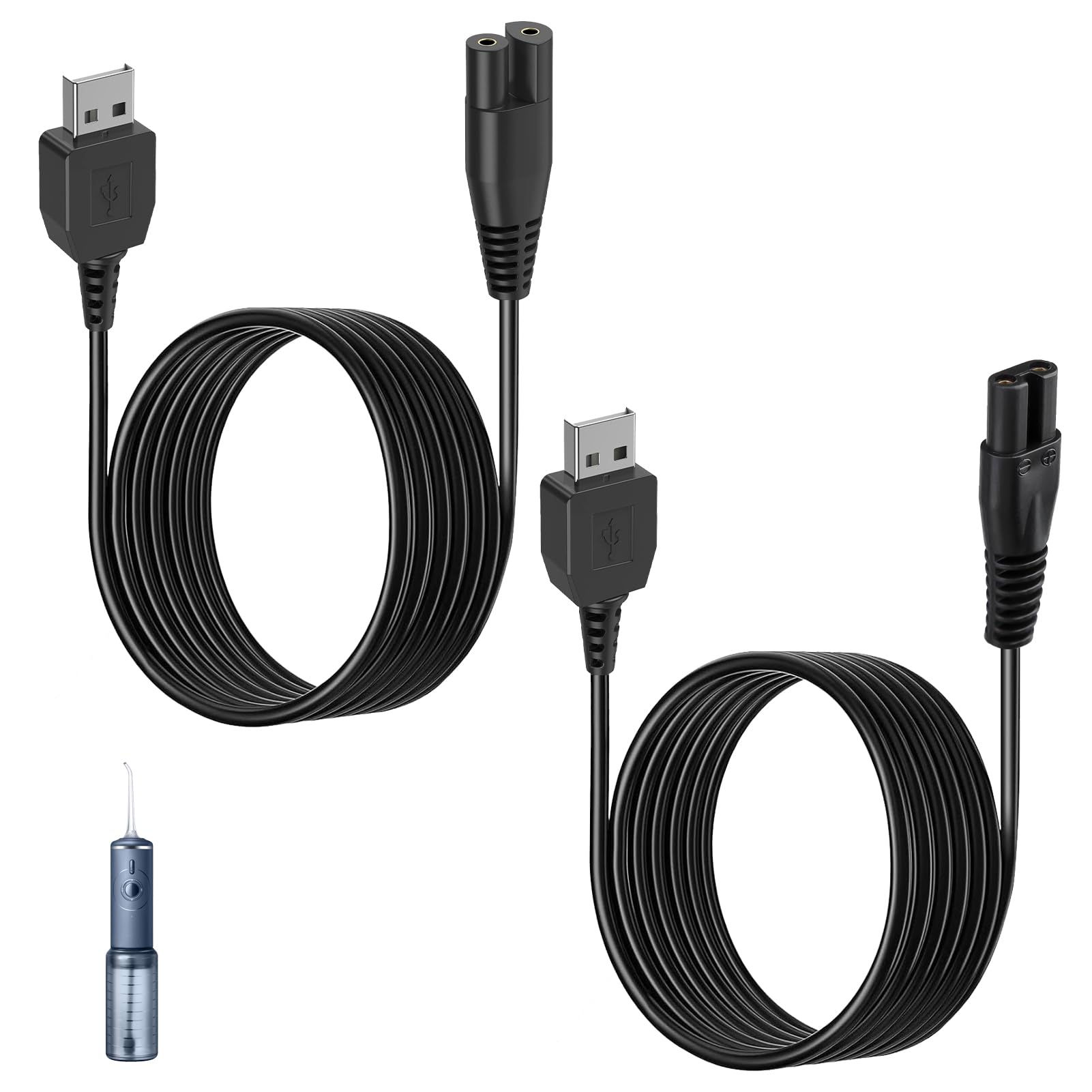 Qneneam 2 Pcs Water Flosser Charger, Charging Cable Compatible with Waterpik Pecham One Blade, Replacement USB Charging for Cordless Water Flossers, Portable Charger for Oral Health Devices