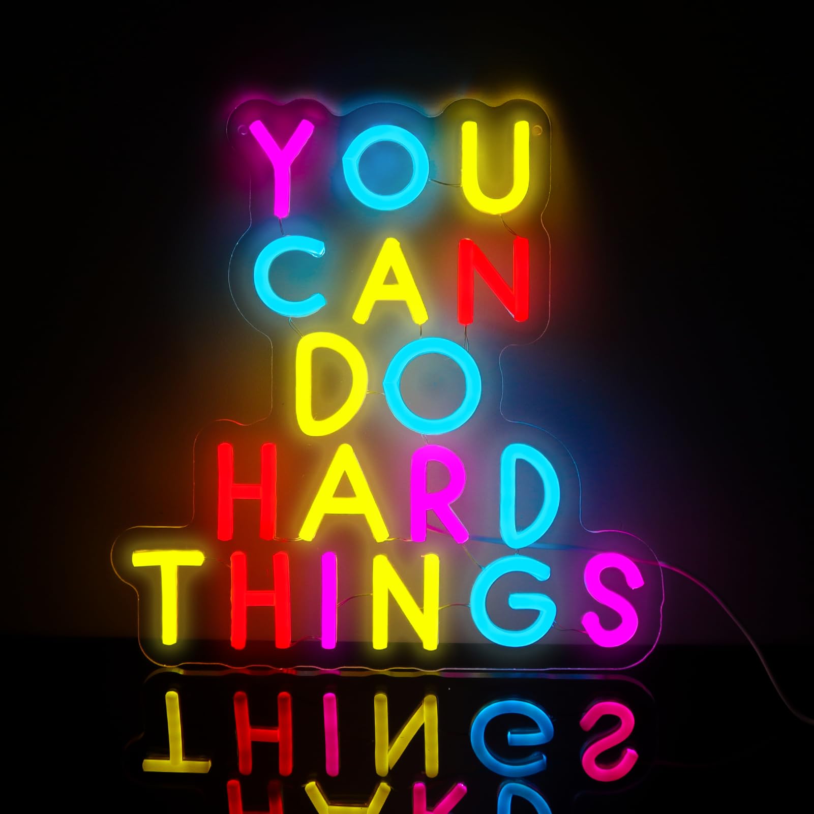 Photo 1 of WittyRhE You Can Do Hard Things Neon Signs Dimmable LED Inspire Neon Lights Wall Decor for Kids Room Classroom Bedroom Living Room Study Gift Art for Kids Friends -12.56 x 12.2 IN-USB Powered-Acrylic
