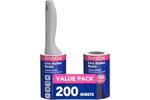 BOMDA Extra Sticky Lint Roller for Pet Hair, Pet Hair Remover with 1 Upgraded Handle 2 Rollers, Portable Lint Remover for Clothes, Furniture, Dog & Cat Hair (1 Handle + 200 Sheets)