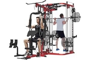 FAGUS H All in One Home Gym System Workout Station, Multi-Function Smithe Machine Power Cage with Cable Crossover System, Tripe-Sided Independent Load Posts, Functional Trainer for Full Body Training