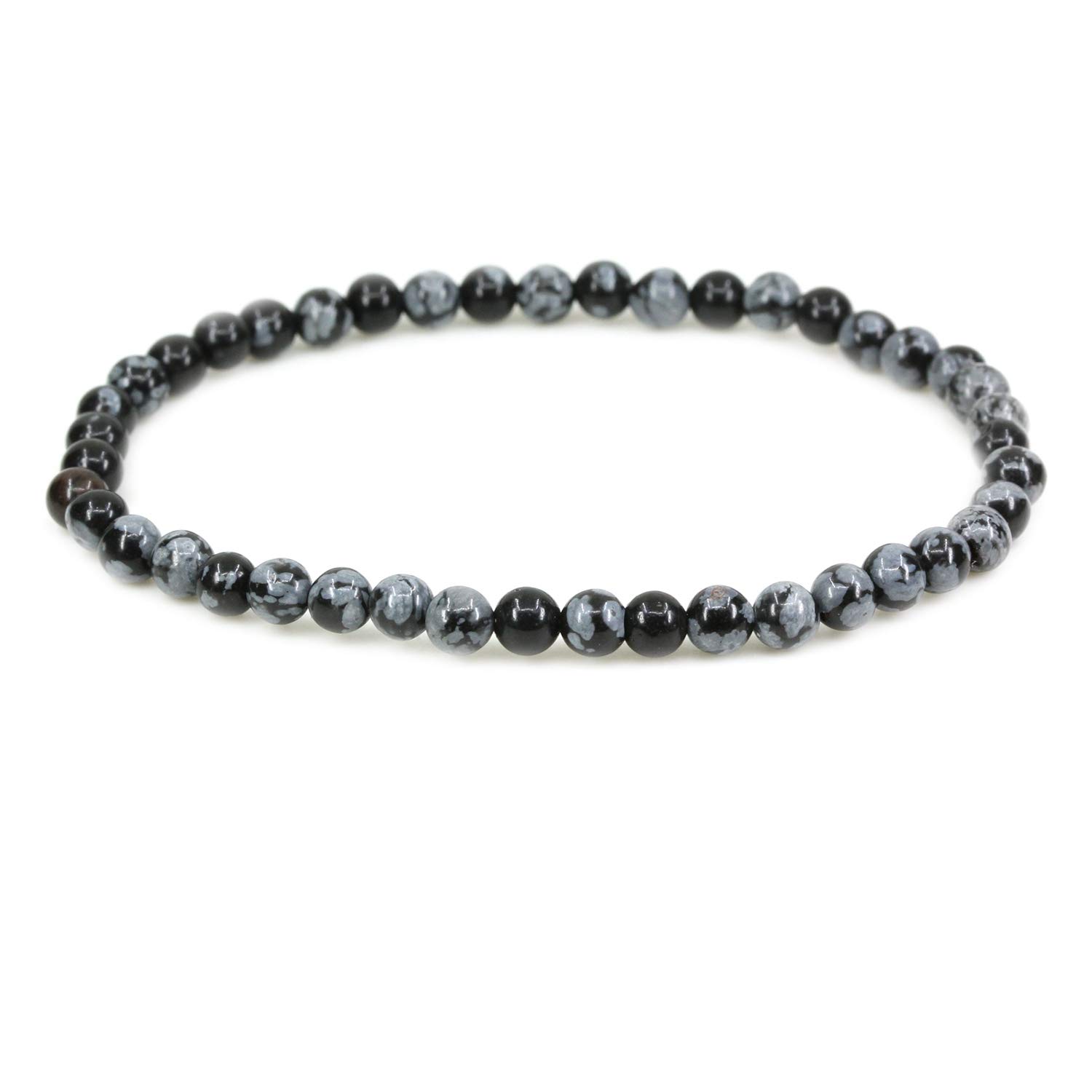 CHENYUE Natural Snowflake Obsidian 4mm Round Beads Stretch Bracelet 7" Unisex