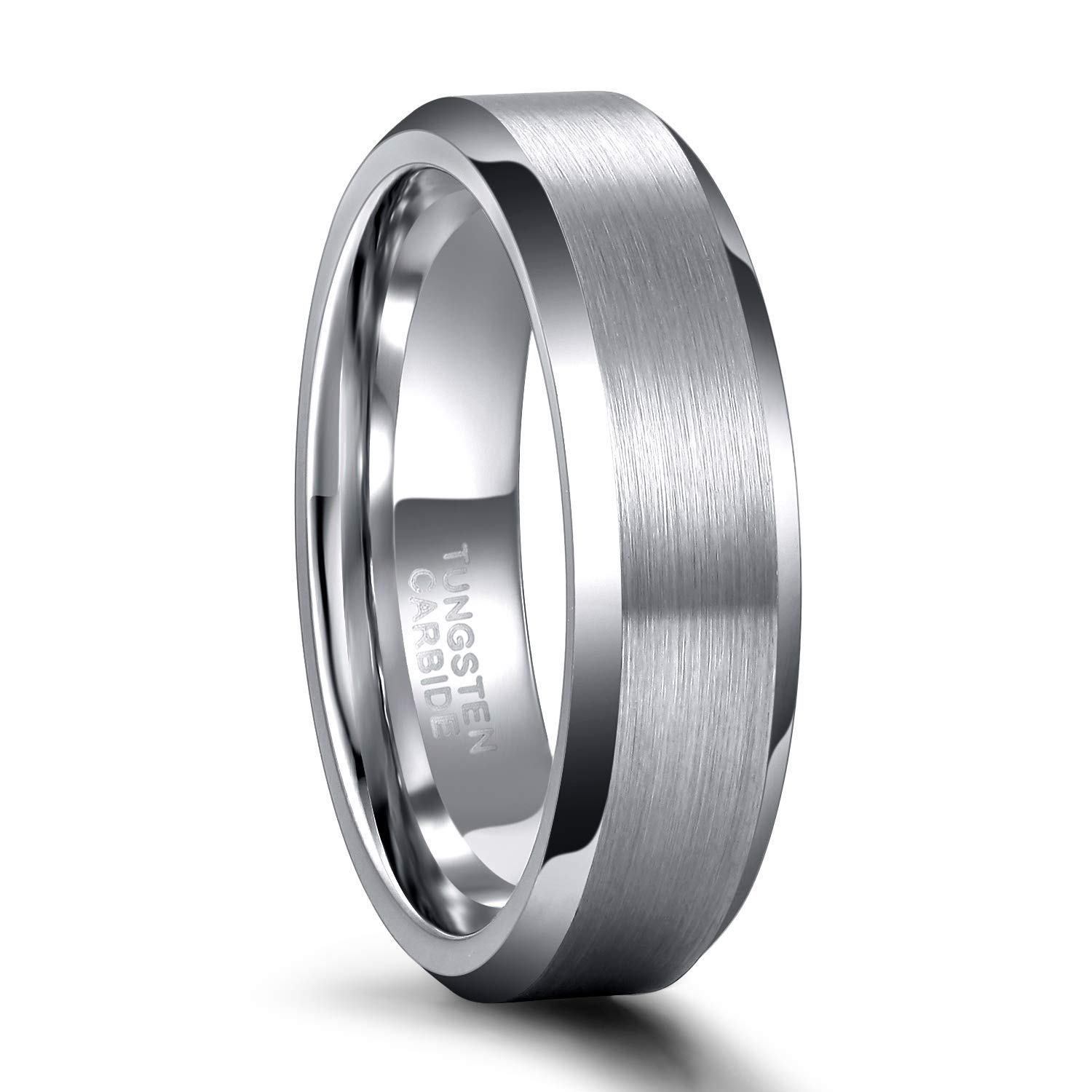 Greenpod 6 mm de tungsteno anillo de compromiso de carburo borde cepillado biselado ananza de boda pulida para hombres tamaño de mujeres 11