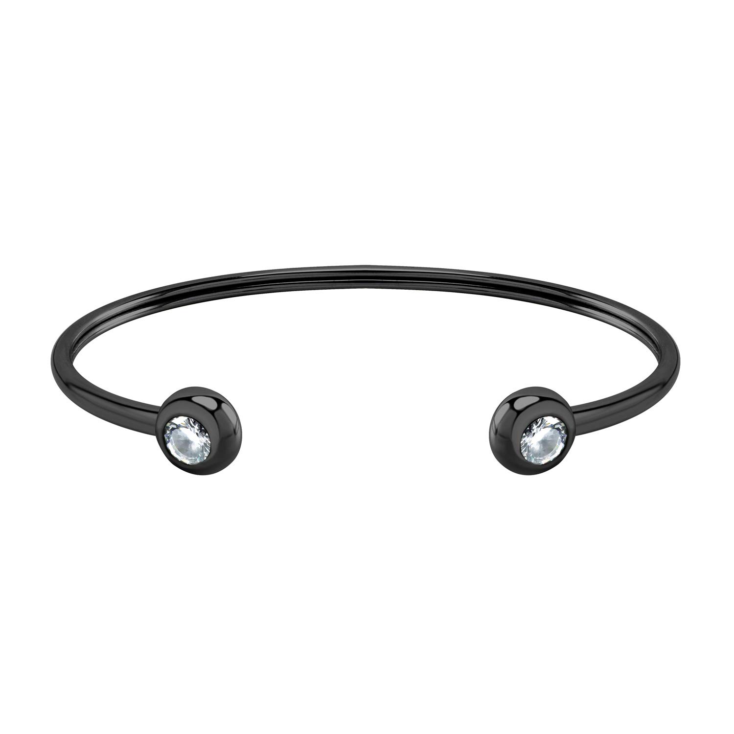 555Jewelry Stylish Stainless Steel Bracelet, Open Bangle Bracelet, Sparkly Cubic Zirconia Bead Open Cuff Bracelet, Open Cuff Bangle Beads Bracelets, Beaded Bracelets for Women & Ladies, Black