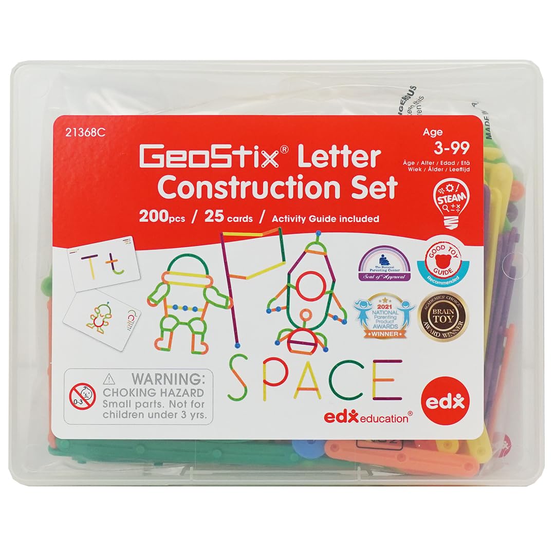 edx education 54119 GeoStix Letter Construction Set with Activity Cards
