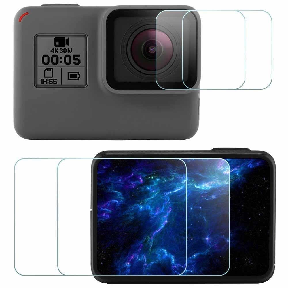 Screen Protector Compatible with HERO7(Black Only)/ HERO6/ HERO5 Lens & LCD Screen (2PCS Lens +2PCS LCD Screen), KOMET Tempered Glass Anti-Bubble Anti-Fingerprint Anti-Dust Anti-Scrach