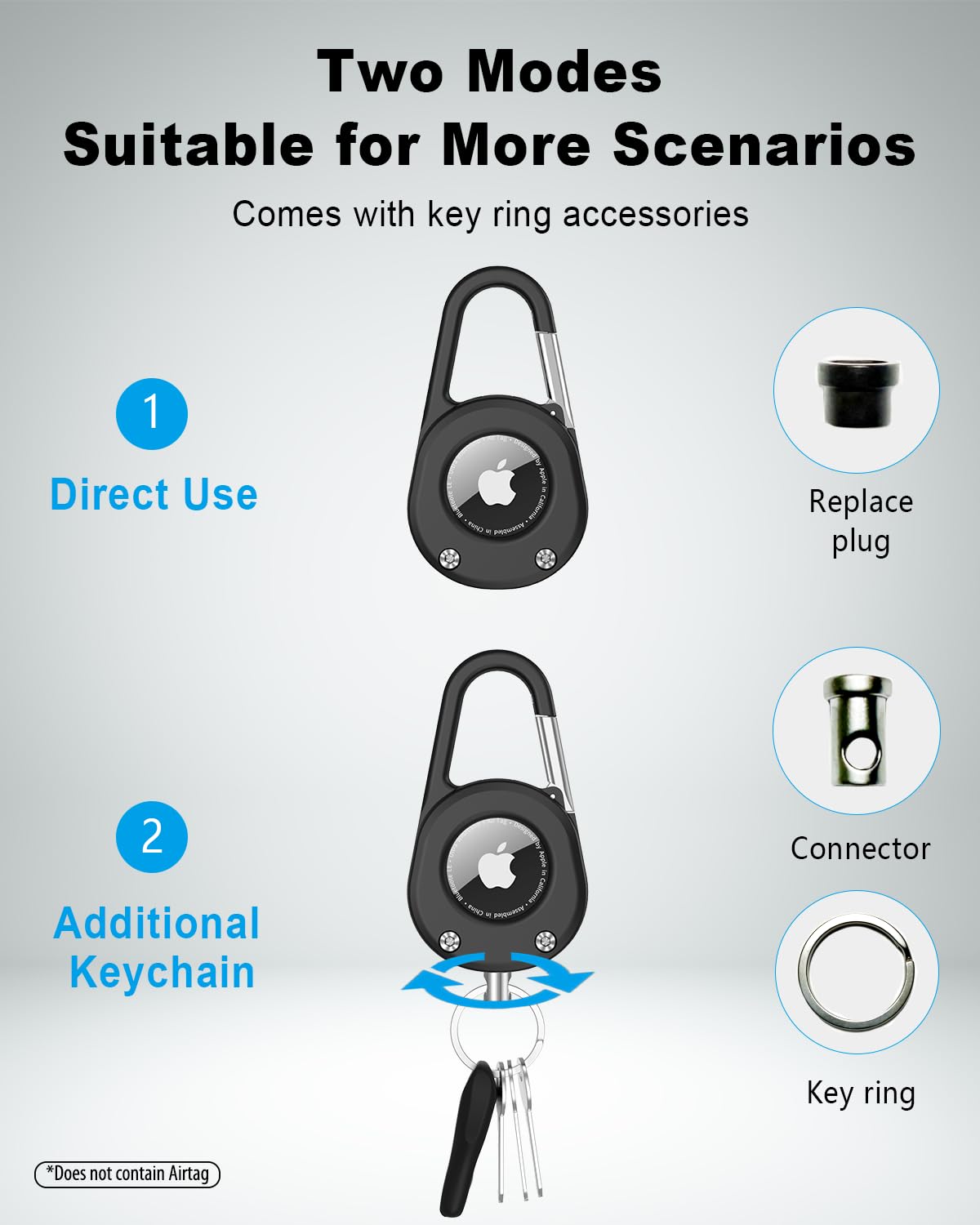 SCALLOP Schlüsselanhänger für AirTag (1. und 2. Generation), mit Karabiner, dicker, harter PC-Luftmark-Halter, IPX8 wasserdicht, sicheres Schloss, Universal-Rad-Schlüsselanhänger (Schwarz, 1 Stück) 3