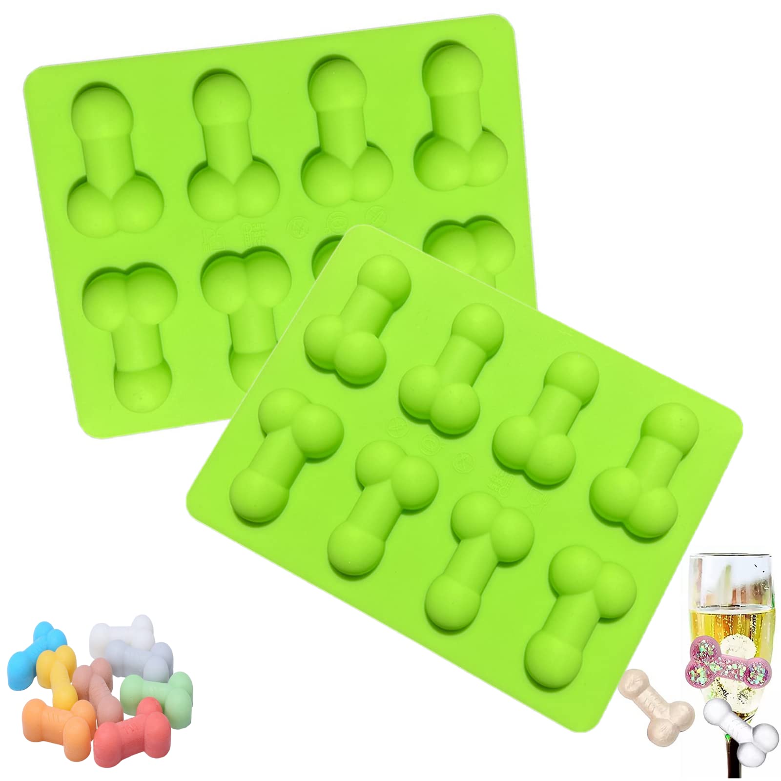 PTaizjjz 2PCS Silicone Funny Ice Cube Tray, Reusable Funny Silicone Ice Cube Molds for Chocolate Cake, Candy Ice Cube Dessert Cake Decoration(Green)