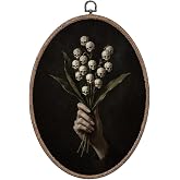 LMMHIOPI Vintage Skull Lily of the Valley Oval Wall Art, Gothic Floral Wall Hanging, Dark Academia Botanical Decor for Bedroom Living Room Office, 8.5×11.5 Inch