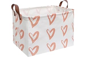 CLOCOR Rectangular Heart Basket Empty,Pink Gift Baskets with Handles for Baby Girls Room,Storage Bin,Kids Toy Organizer,Shelf Basket (Orange heart)